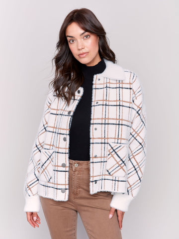 Charlie B-Short Plaid Knit Jacket