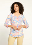 FDJ-3/4 Sleeve Scoop Neck Top, Groovy