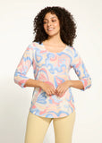 FDJ-3/4 Sleeve Scoop Neck Top, Groovy