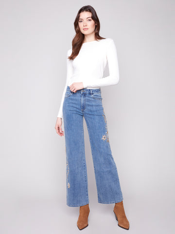 Charlie B - Flower and Sequin Embroidered Jeans