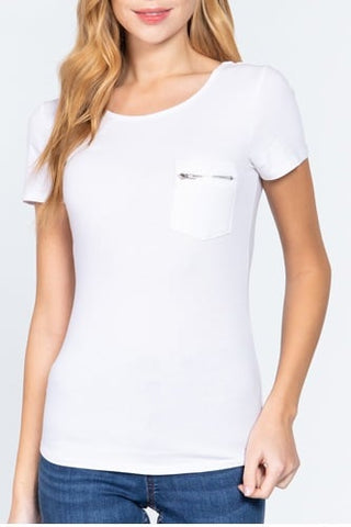 Active USA - White Tee with Zipper Pocket
