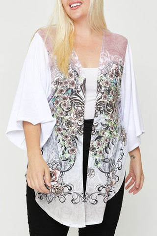 Poliana Plus - Floral wings sublimation printlong body cardigan