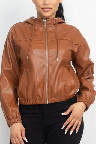 Iris - Faux leather hoodie jacket