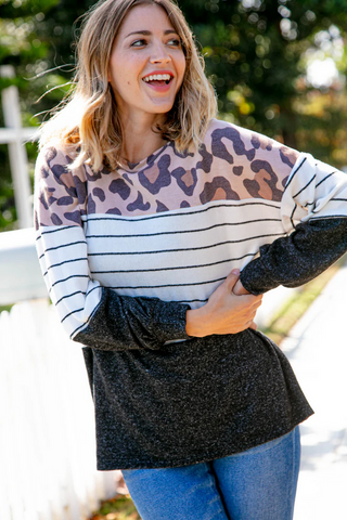 Haptics - Leopard Stripe Colour Block Top