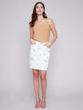 Charlie B- Embroidered White Denim Skort