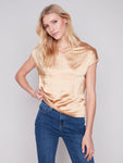 Charlie B- V-Neck Satin Jersey Knit Top